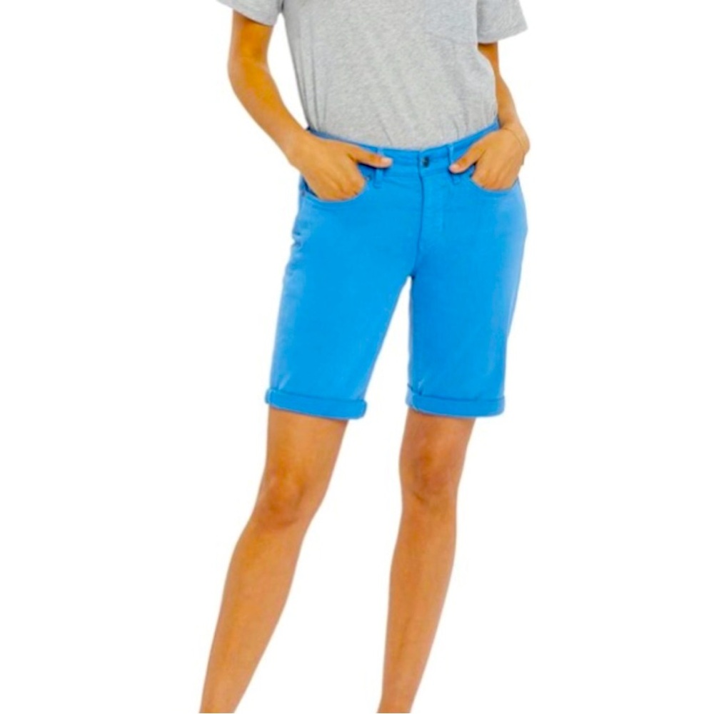 NYDJ Ella Cuffed Bermuda Shorts Parisian Blue Size 8P Lift Tuck Stretch